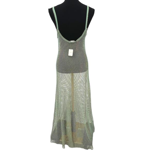 New Free People Sheer Open Weave Slip Maxi Dress Green Rhinestone Boho Beach - Picture 13 of 16